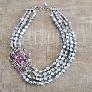 Beautiful silver and pink statement necklace, WHBM